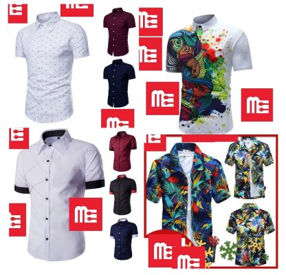 tt28qw kemeja lelaki baju corak bintik flora kasual moden