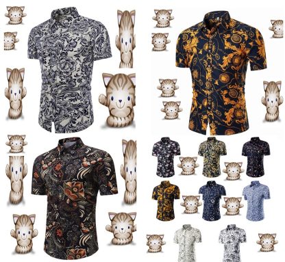 tt4fg kemeja lelaki baju batik bunga flora men shirt popular