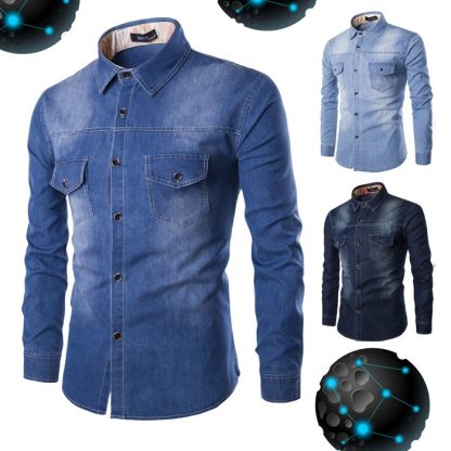 kemeja lelaki baju denim jeans moden men shirt tt68