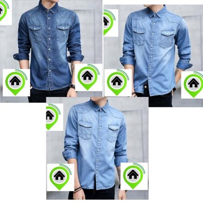 tt128 baju kemeja lelaki jeans denim men shirt